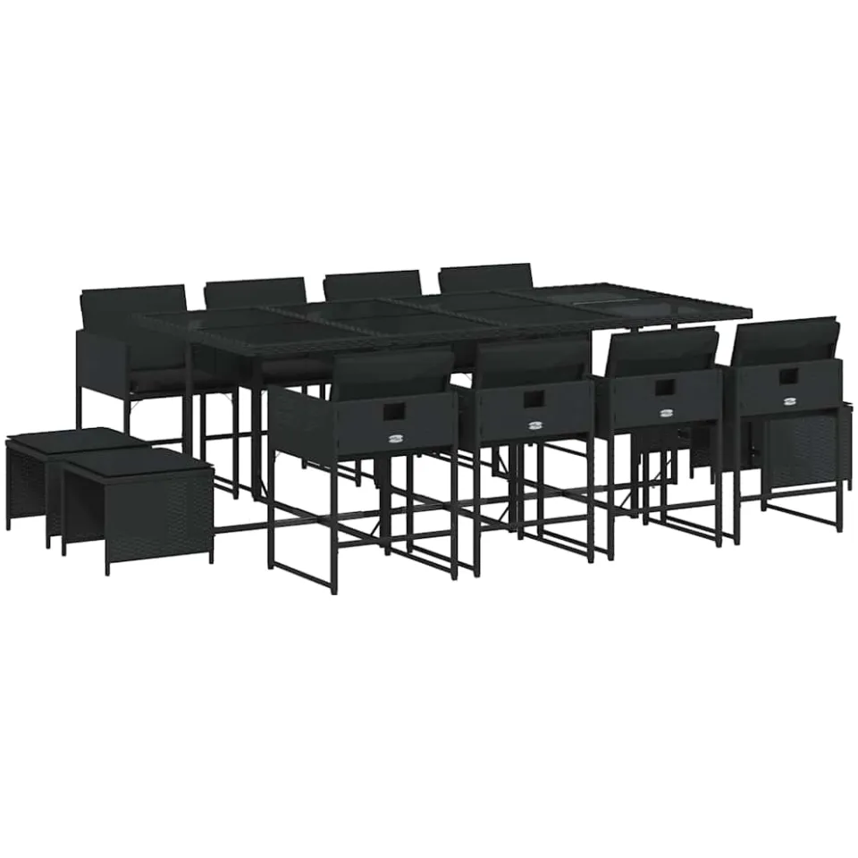 vidaXL 13-delige Tuinset met kussens poly rattan zwart, foto 3