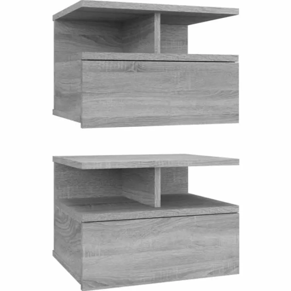 vidaXL Nachtkastjes 2 st zwevend 40x31x27 cm bewerkt hout grijs sonoma, foto 3