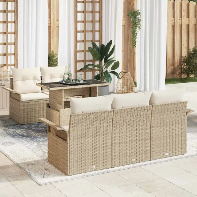 vidaXL Tuin Sofa Set 6 st Beige poly rattan, foto 2