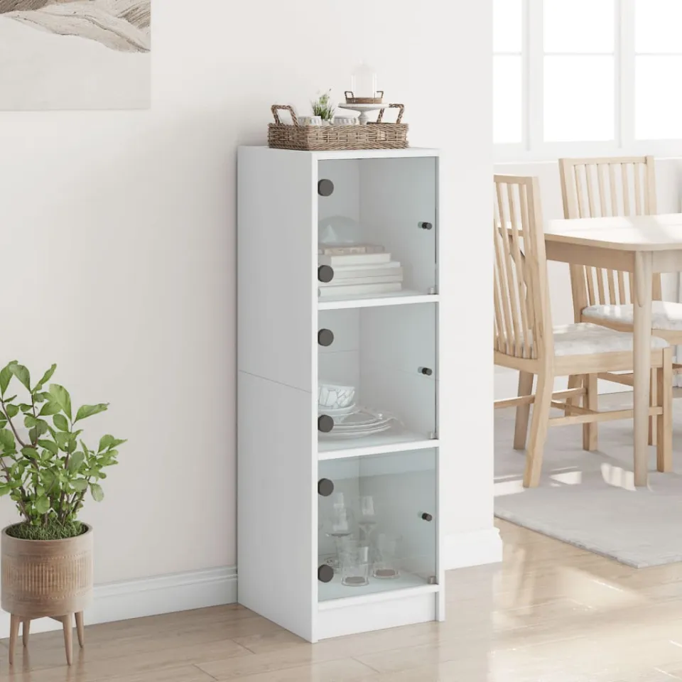 vidaXL Hoge kast met glazen deuren 35x37x109 cm wit, foto 3