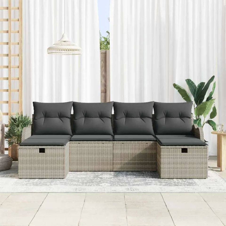 vidaXL Tuin Sofa Set 6 st Lichtgrijs poly rattan, foto 3