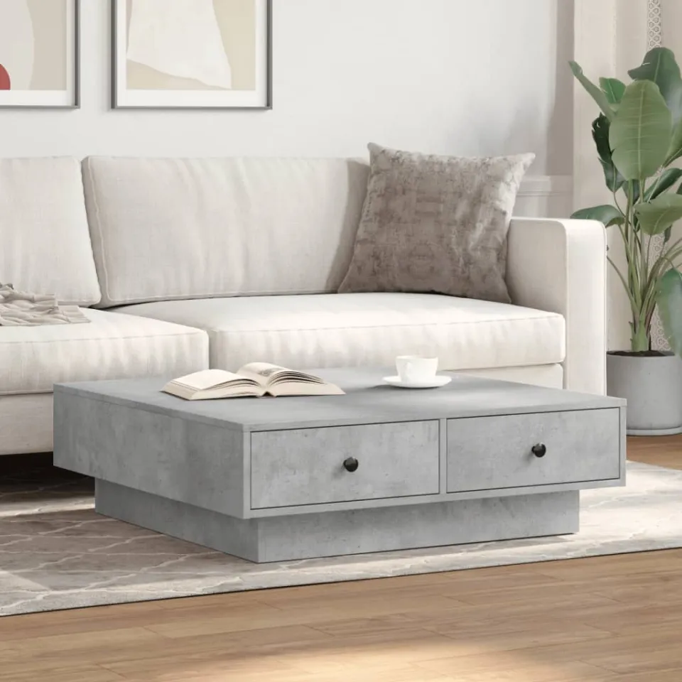 vidaXL Salontafel 90x90x28 cm spaanplaat betongrijs grijs, foto 3