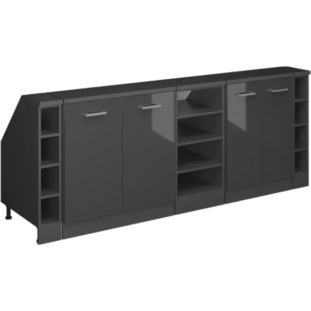 Vicco R-Line Keukenkast voor schuine wand – 210 cm Set van 5 kastrompen 60 cm diepte Antraciet Hoogglans Antraciet Hoogglans/Antraciet
