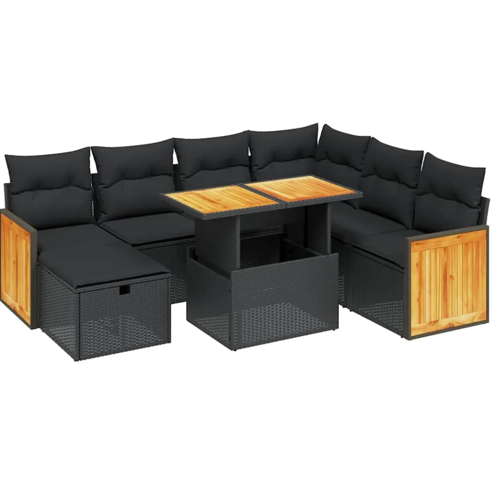 vidaXL 8-delige Loungeset met kussens poly rattan zwart, foto 3