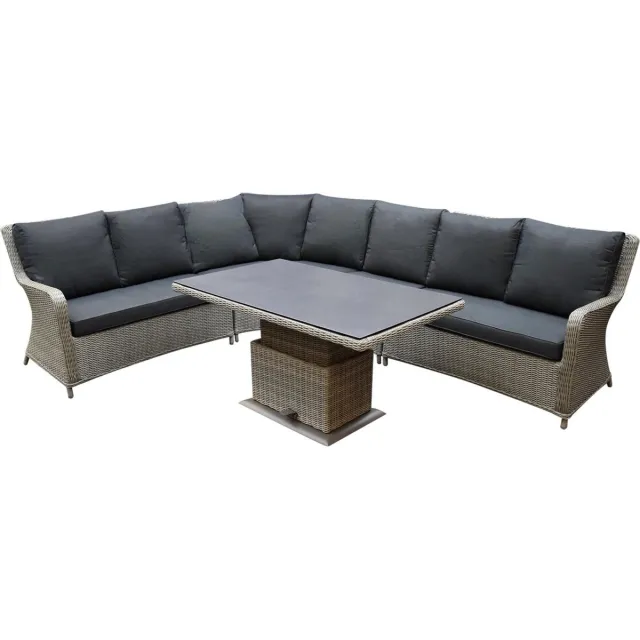 AVH-Collectie Bilbao dining hoek loungeset 9 delig grijs verstelbare tafel