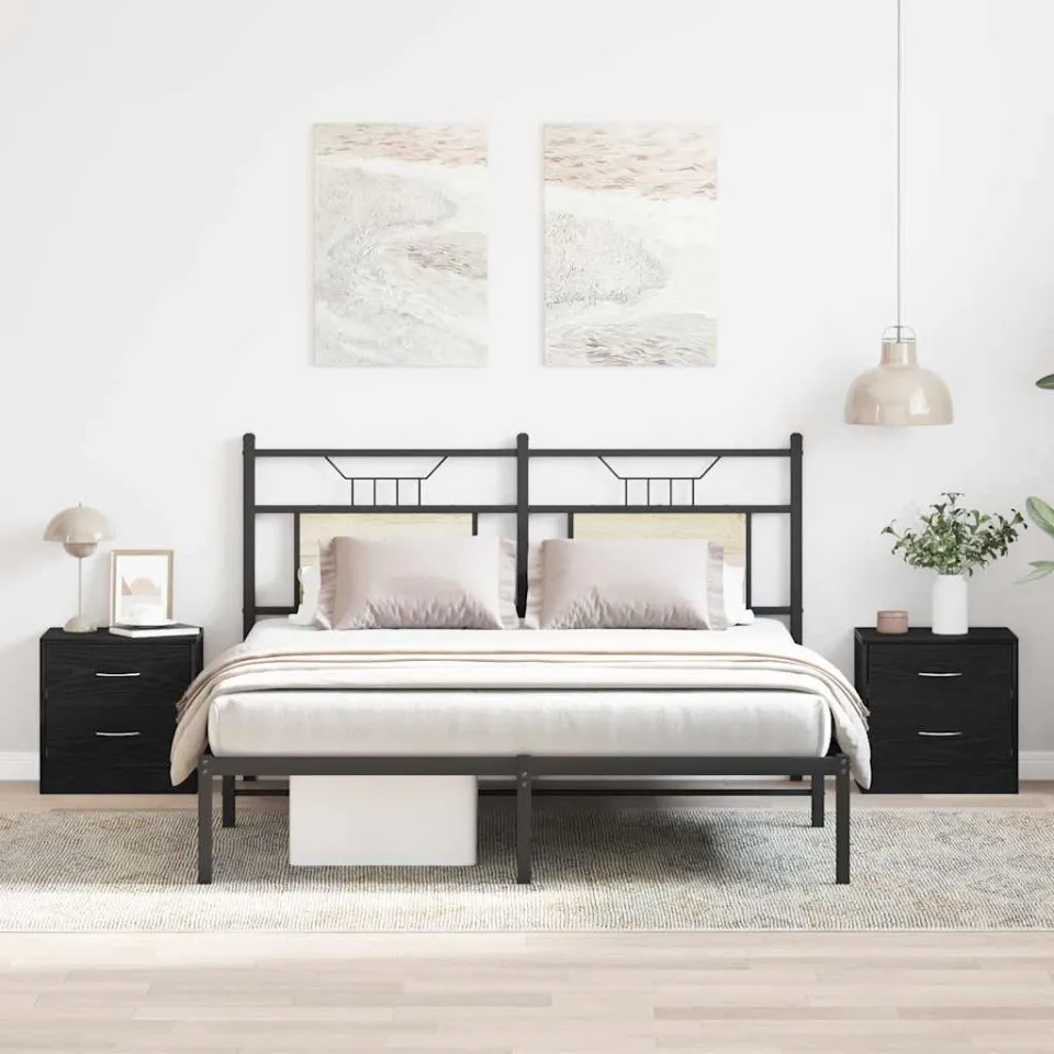 vidaXL Nachtkastjes 2 st 40x30x40 cm spaanplaat zwart eikenkleurig, foto 3