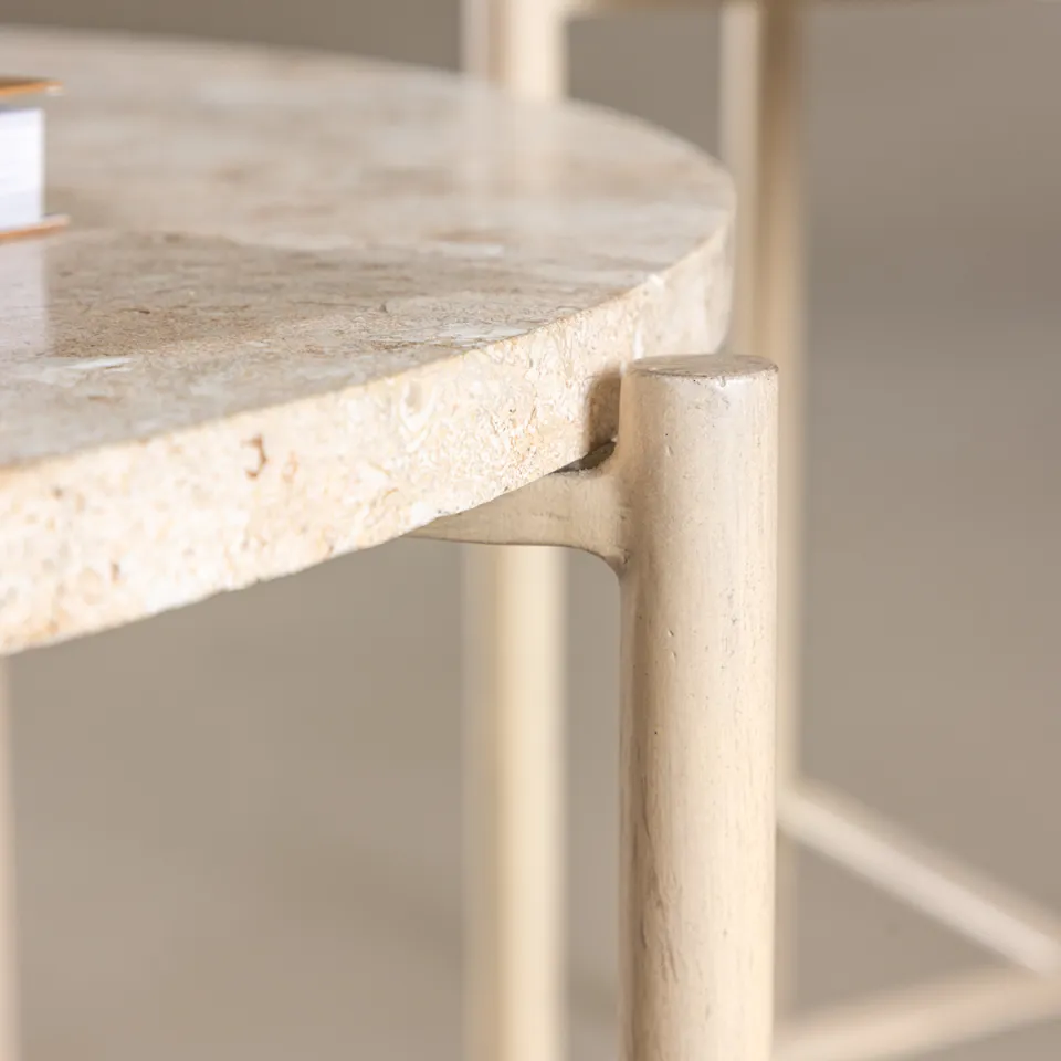 Nest living Thora ronde bijzettafel beige - met stenen blad - Ø 40 cm, foto 4