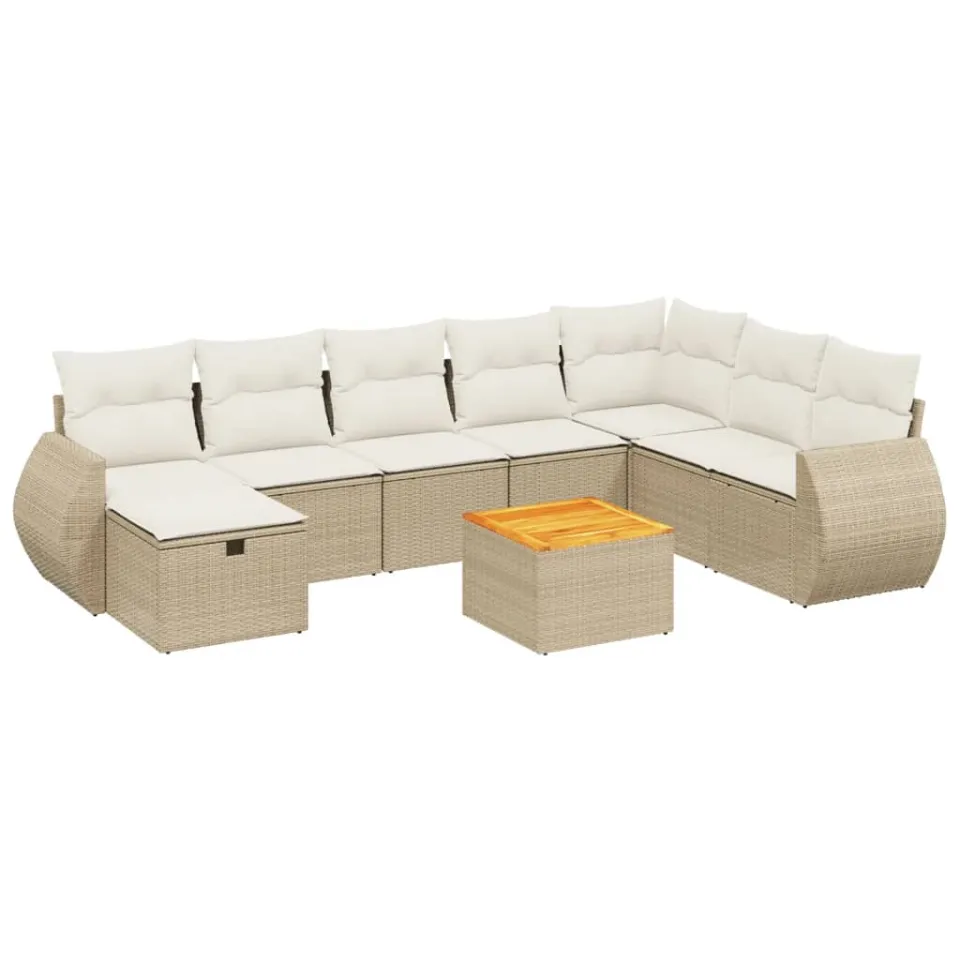 vidaXL 9-delige Loungeset met kussens poly rattan beige, foto 3