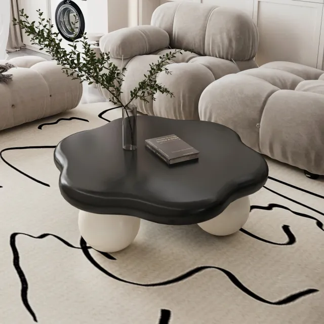 STILVORA Salontafel - Wolkvormig Contrastdesign Met Veilige Ronde Vormen - Voor Woonkamer En Kinderkamer - MDF - 80x35 Cm - Zwart;Wit