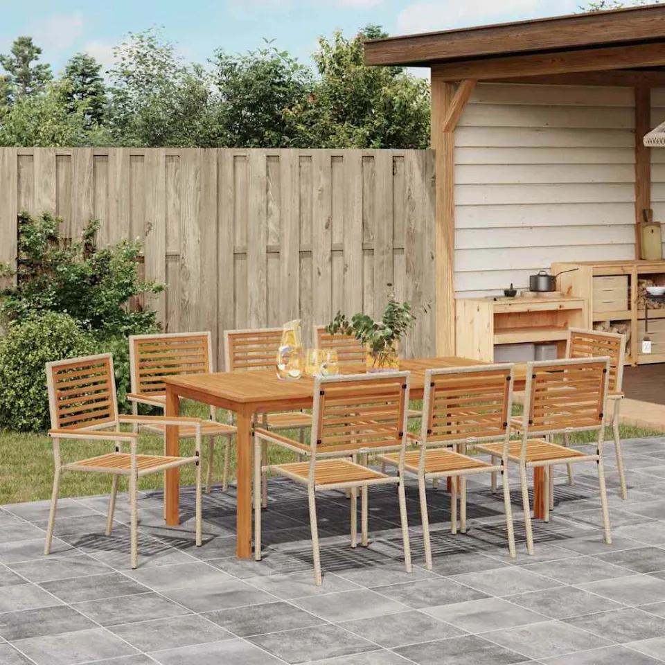 vidaXL Tuin eettafelset 9 st Beige Massief Acaciahout, foto 3