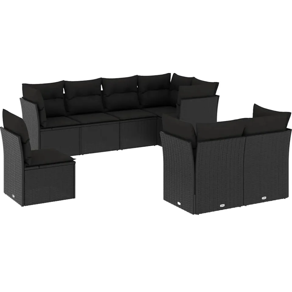 vidaXL 8-delige Loungeset met kussens poly rattan zwart, foto 3