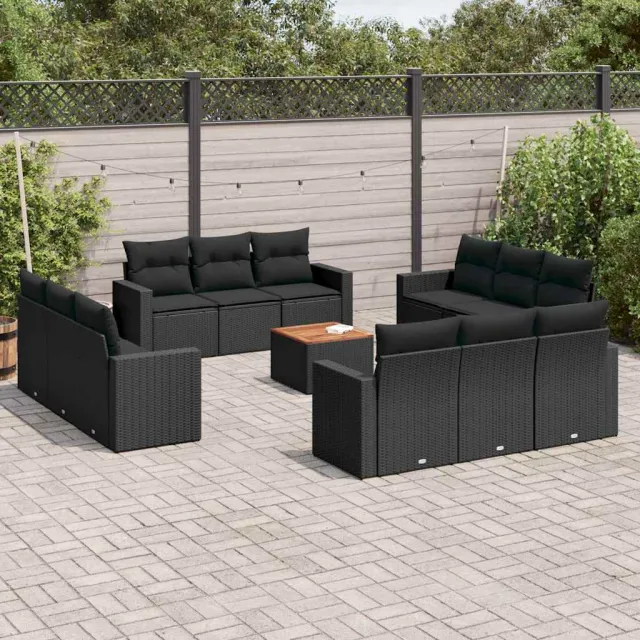vidaXL 13-delige Loungeset met kussens poly rattan zwart, foto 2