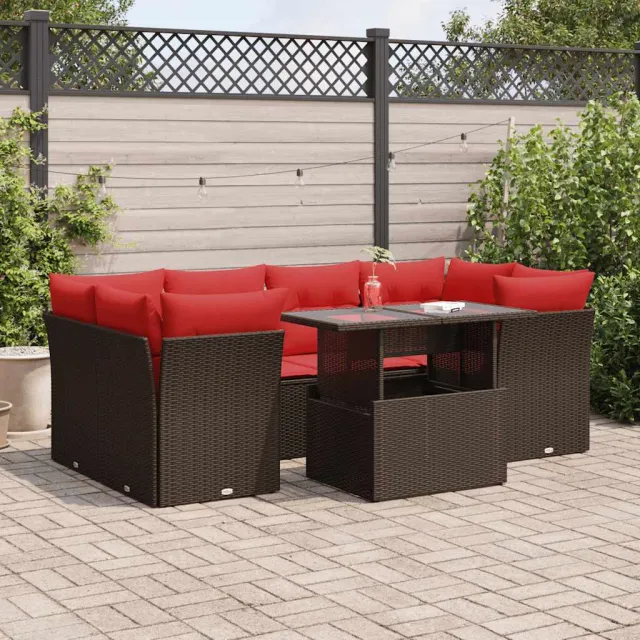 vidaXL 7-delige Loungeset met kussens poly rattan acacia bruin, foto 2