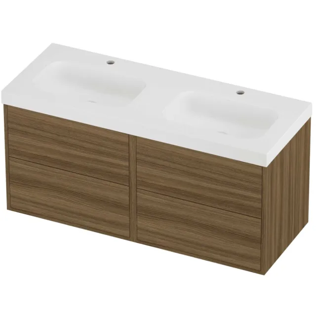 Proline Haga Badmeubelset Polystone Mezza 2 Kraangaten 120x46x58 cm Mat White Caramel Walnut Houtlook