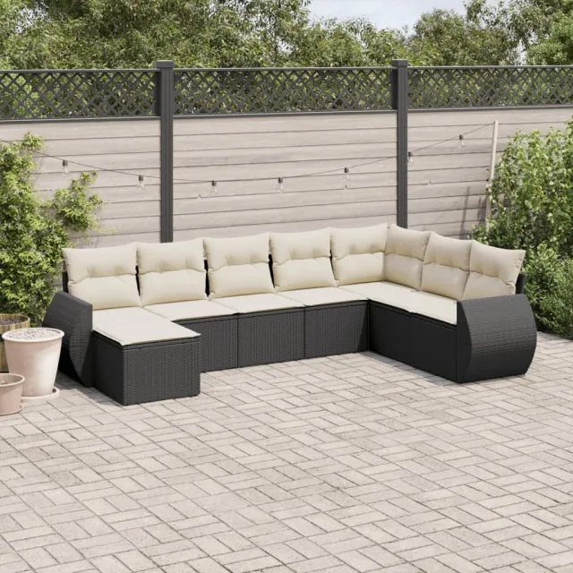 vidaXL 8-delige Loungeset met kussens poly rattan zwart, foto 2