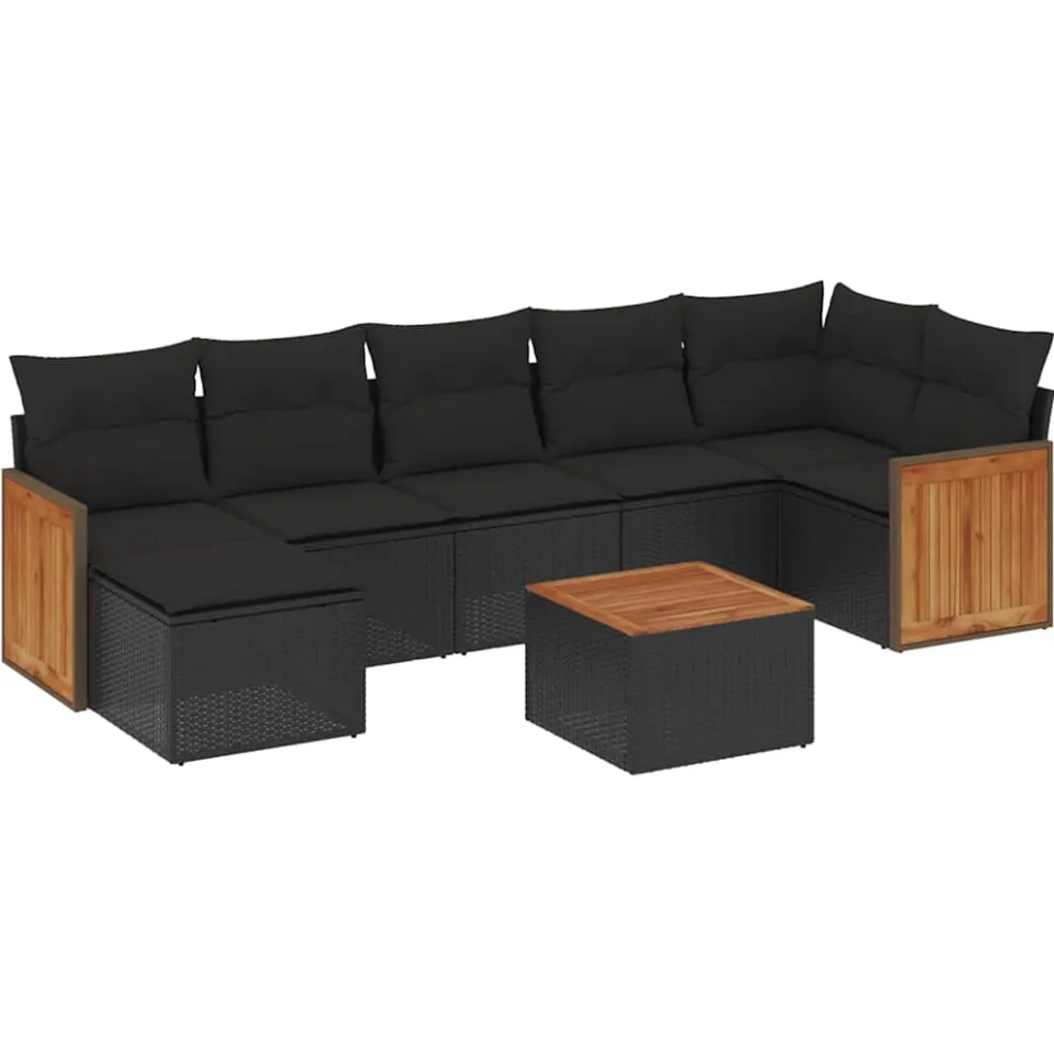 vidaXL 8-delige Loungeset met kussens poly rattan zwart, foto 3