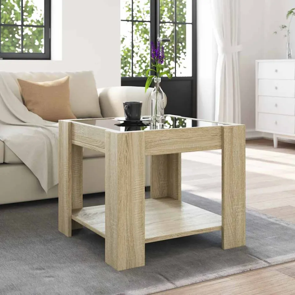 vidaXL Salontafel met LED 53x53x45 cm bewerkt hout sonoma eikenkleurig Bruin