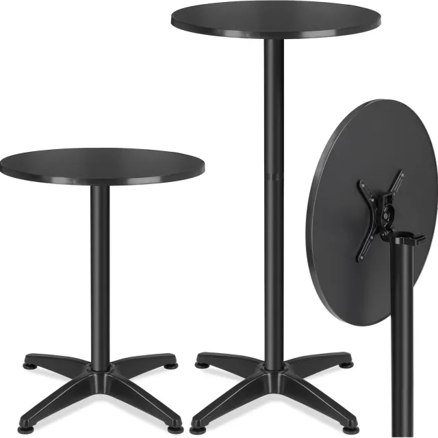 Tectake 2-in-1 Aluminium Statafel en Eettafel - Ø60 cm Tafelblad - Bistrotafel - Klaptafel - Terrastafel - In Hoogte Verstelbaar van 75 tot 115 cm - Zwart - Opklapbaar - Partytafel - Geschikt voor Binnen en Buiten
