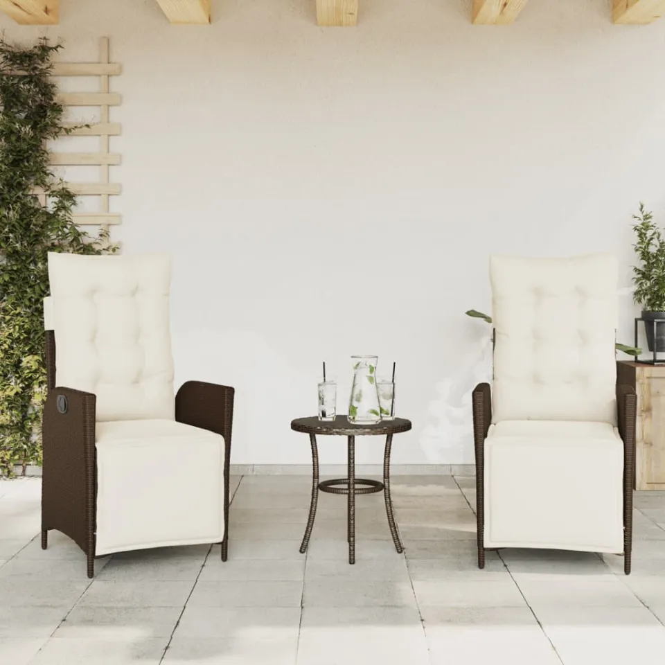 vidaXL 3-delige Bistroset met kussens poly rattan bruin, foto 2