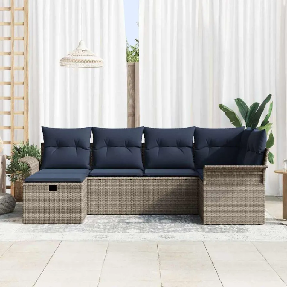 vidaXL Tuin Sofa Set 6 st Poly riet grijs, foto 3
