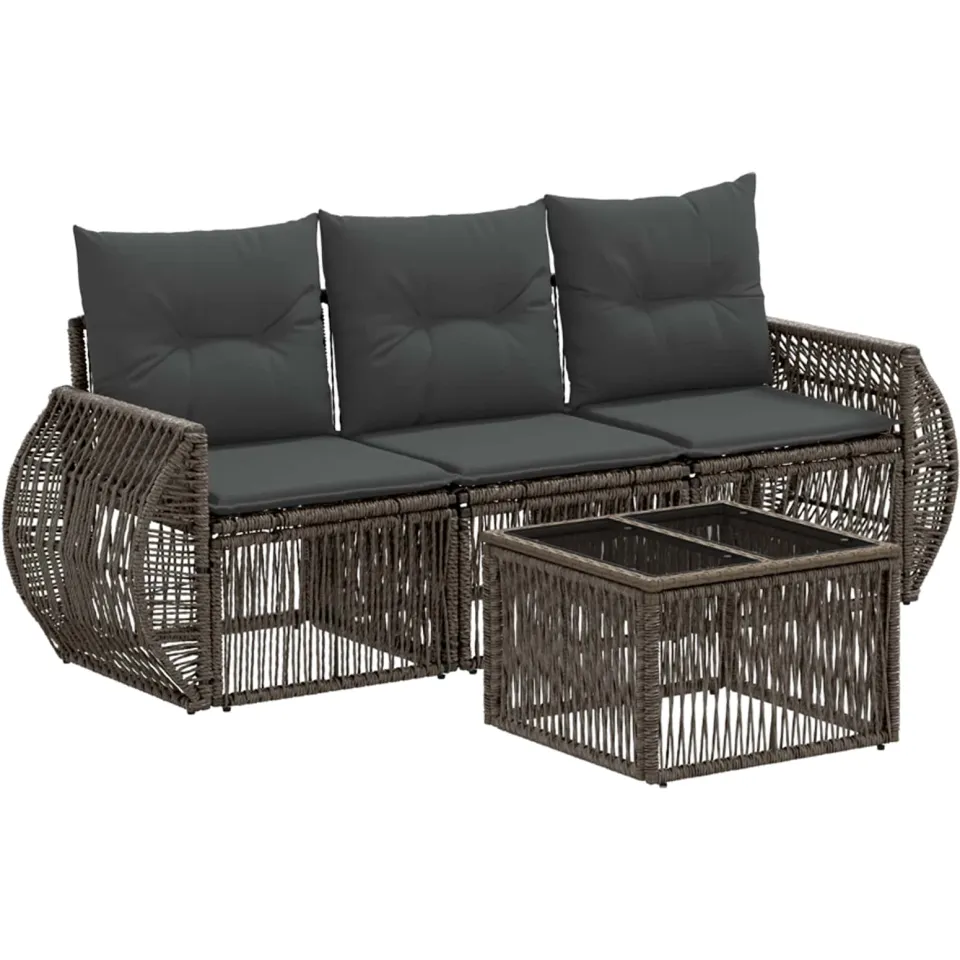 vidaXL Tuinbankenset 4 st Grijs en Donkergrijs poly rattan, foto 3