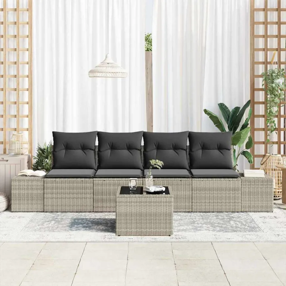 vidaXL Tuin Sofa Set 5 st Licht Grijs en Donker Grijs poly rattan, foto 3