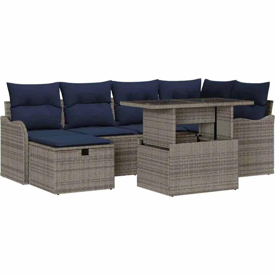 vidaXL Tuin Sofa Set 7 st Grijs poly rattan