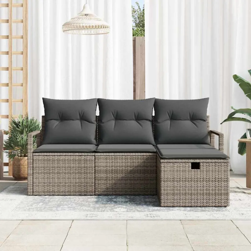 vidaXL Tuin Sofa Set 4 st Grijs poly rattan, foto 3