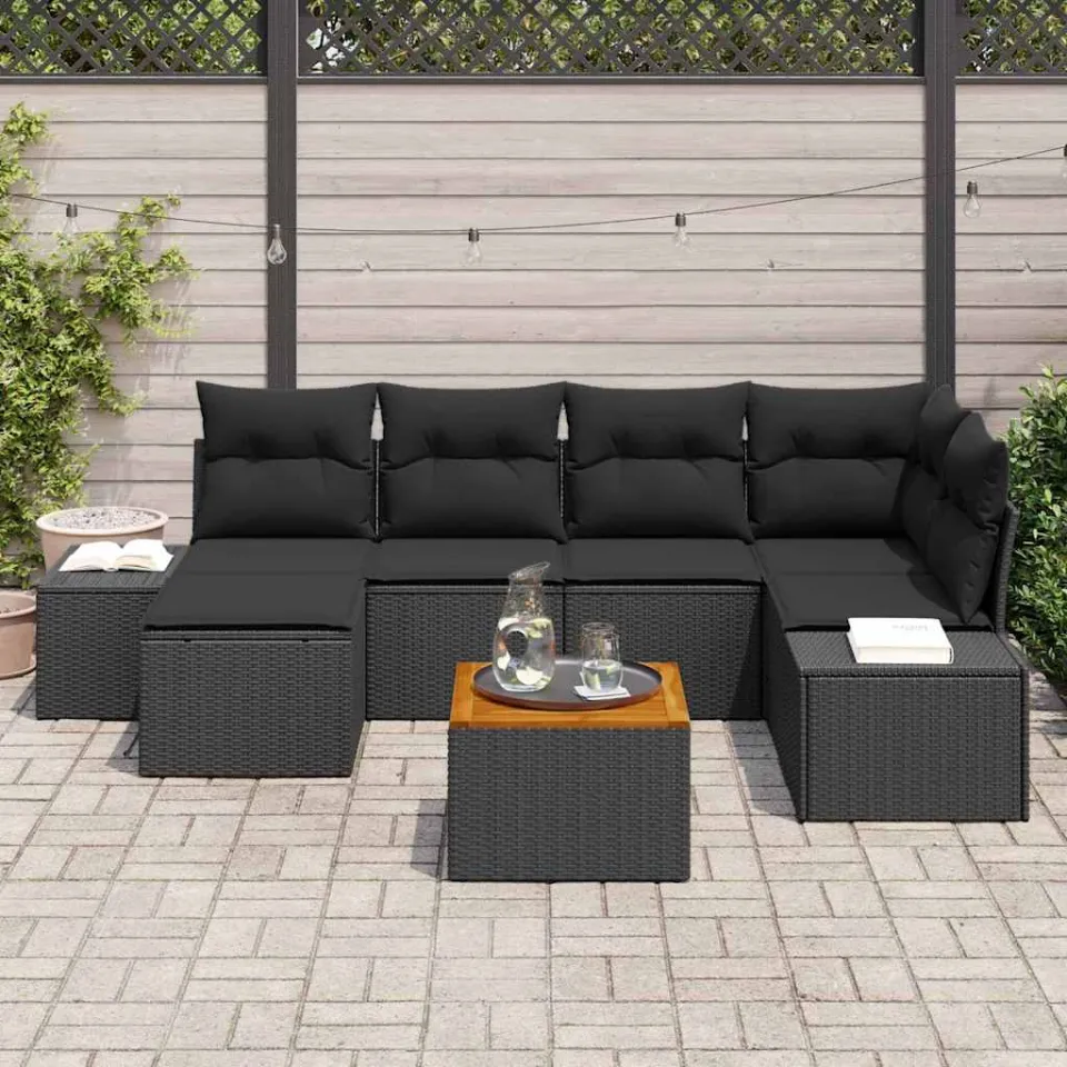 vidaXL Tuin Sofa Set 7 st Zwart, foto 3