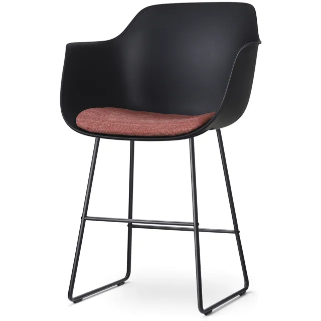 Nolon Nino-Liz barkruk zwart met terracotta rood zitkussen - zwart onderstel - 65 cm