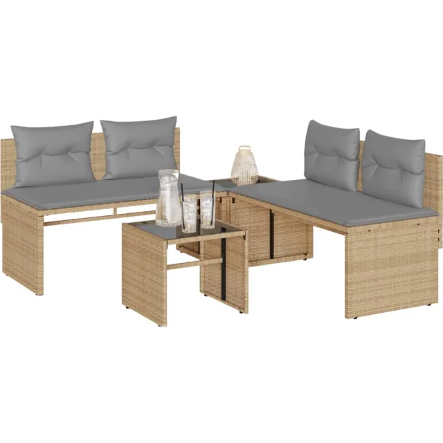 vidaXL 4-delige Loungeset met kussens poly rattan beige, foto 2