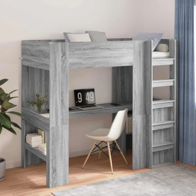 vidaXL Loft Bedframe met Bureau Sonoma Eiken 90 x 190 cm Bewerkt hout Bruin