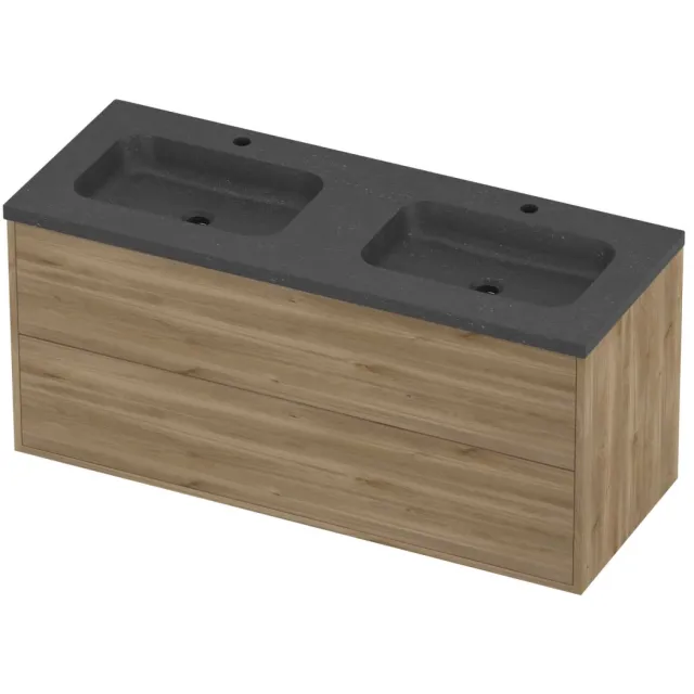 Proline Rollo Badmeubelset Hardsteen Elegant 2 Kraangaten 120x46x54 cm Blue Stone Cider Oak Eiken