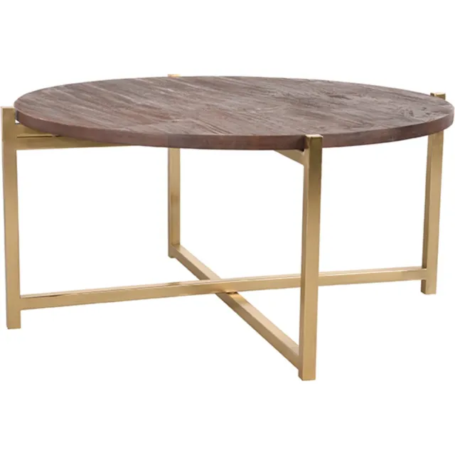 LABEL51 Dox Salontafel - Bruin - Hout - 70 cm - Rond Goudkleurig