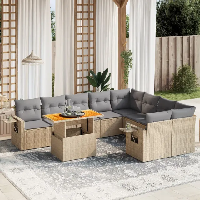 vidaXL 10-delige Loungeset met kussens poly rattan beige, foto 2