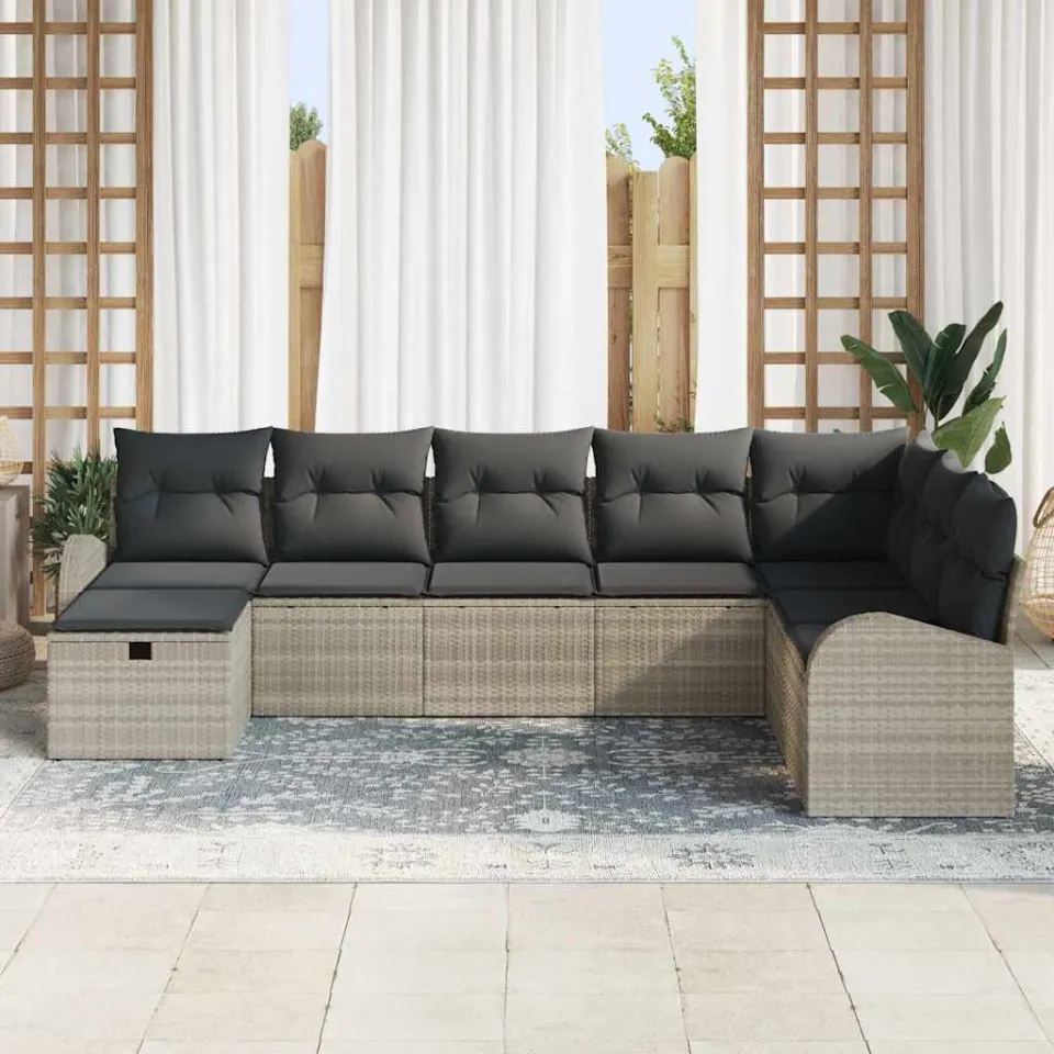 vidaXL Tuin Sofa Set 8 st Lichtgrijs poly rattan, foto 3