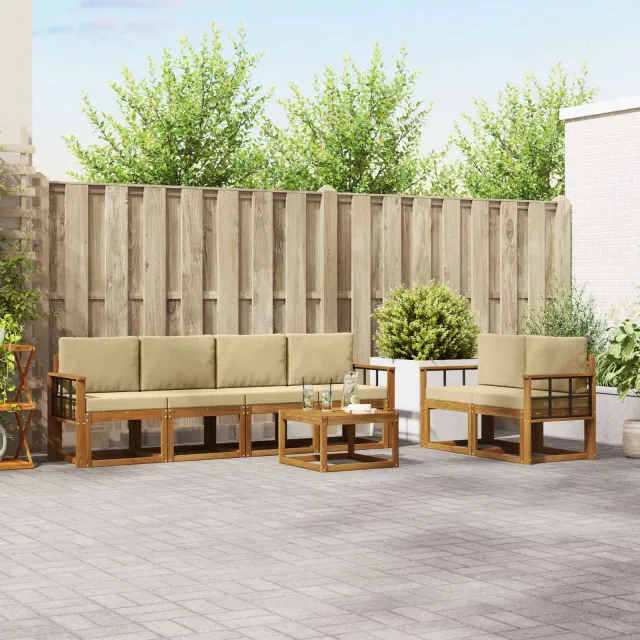 vidaXL Buiten bankenset 7 st 6-zits Natuurlijk en Beige