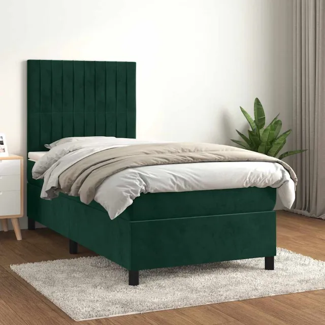 vidaXL Boxspring met matras fluweel donkergroen 100x200 cm groen