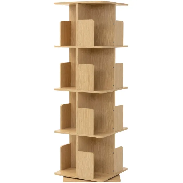 ml-design draaibaar kinderboekenrek vrijstaand 360 graden 4 niveaus 16 vakken eikenhoutlook montessori opbergkast voor kinderen speelgoed en boeken ronde boekenkast opbergrek voor kinderkamer woonkamer en kantoor decoratief meubel 40x124,5x40 cm Beige