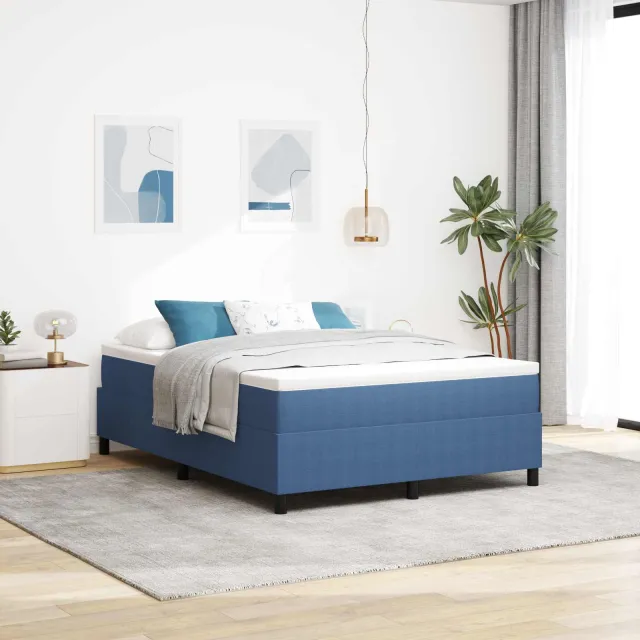 vidaXL Platform bedframe Blauw 140 x 190 cm Katoen Stof