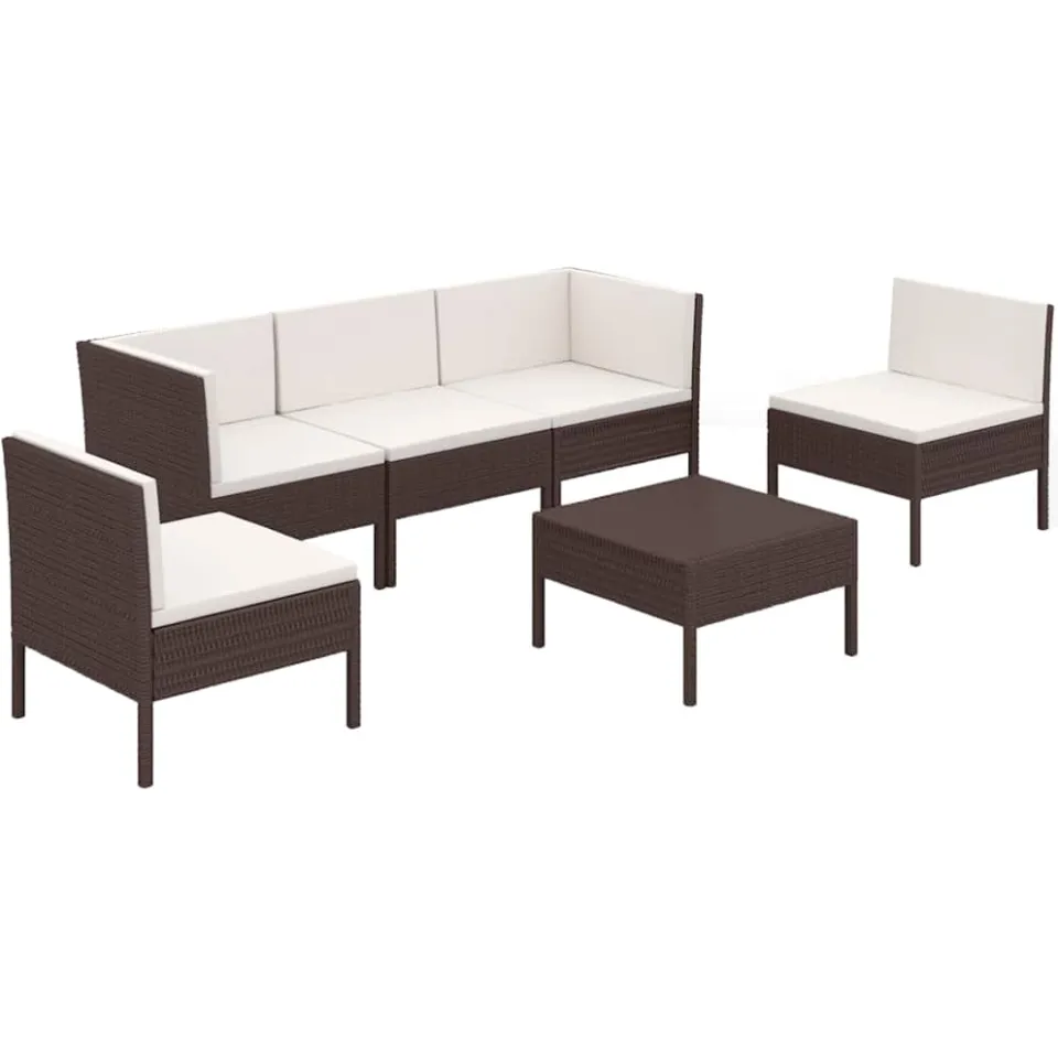 vidaXL 6-delige Loungeset met kussens poly rattan bruin, foto 4