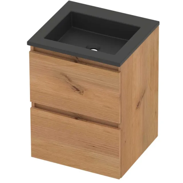Basic-Line Aura 46 Badmeubelset Acryl Zonder Kraangat Greeploos 50x46x62 cm Whisky Oak Mat Zwart