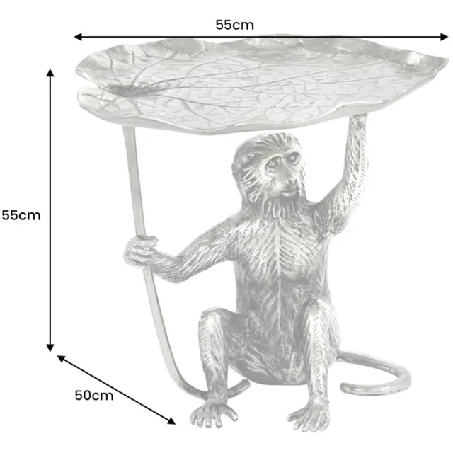 Invicta Interior Design Bijzettafel WILDLIFE MONKEY 60cm Zilver Metaal Handgemaakt - 44836 Zie omschrijving