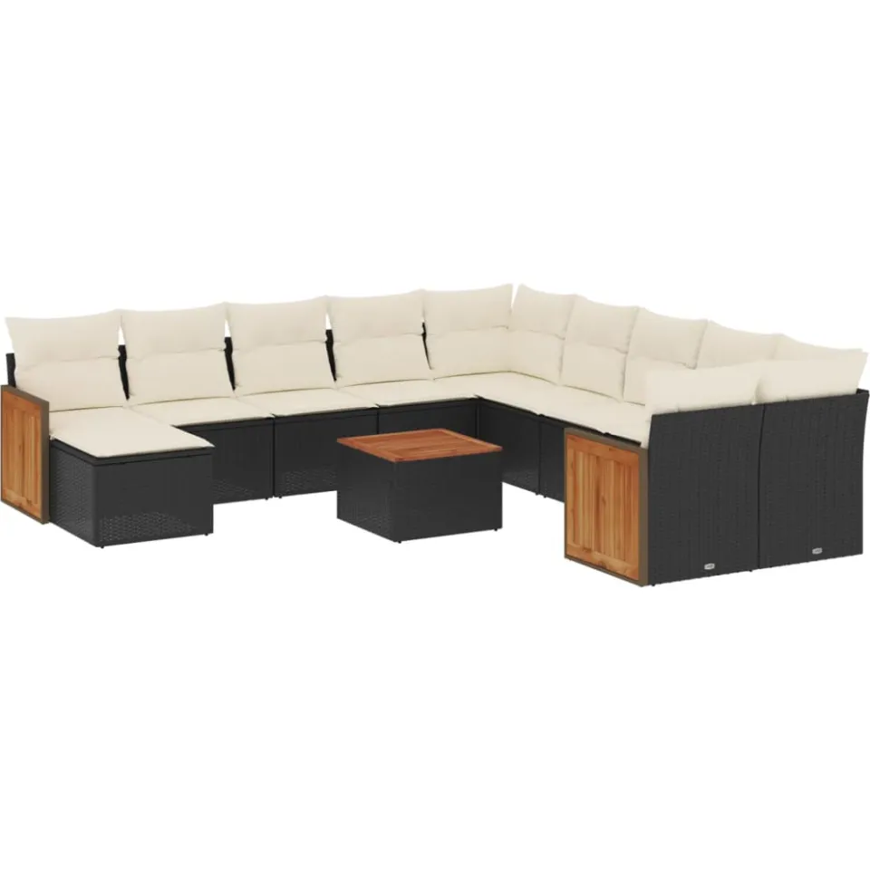 vidaXL 12-delige Loungeset met kussens poly rattan zwart, foto 3