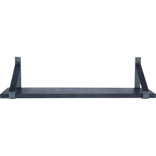 GoudmetHout Wandplank Industrieel - 220 x 20 cm Muurplank - Zwart Eiken Hout - Decoratie Wandrek & Boekenrek - Hangplank Keuken - Wall Shelf + 2 Plankdragers van Ruw Staal