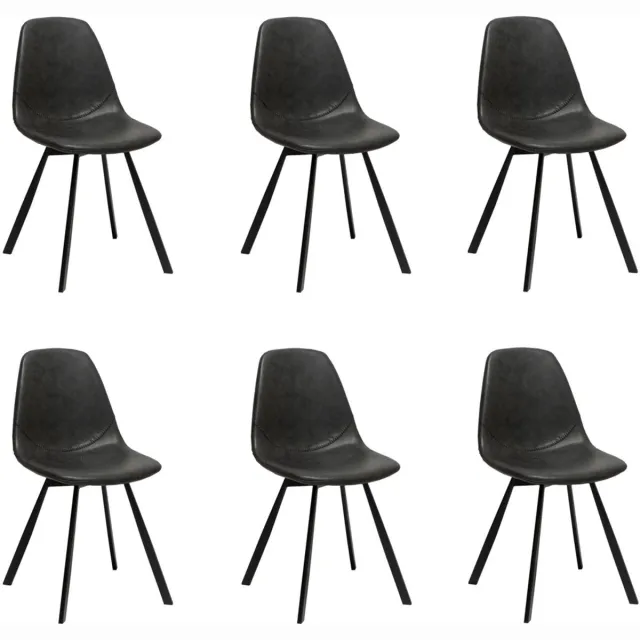 Bronx71 Industriële eetkamerstoel Logan antraciet eco-leer - Eetkamerstoelen set van 6 - stoel