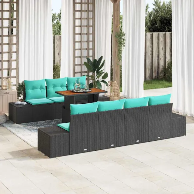 vidaXL Tuin Sofa Set 8 st Zwart Poly riet, foto 2