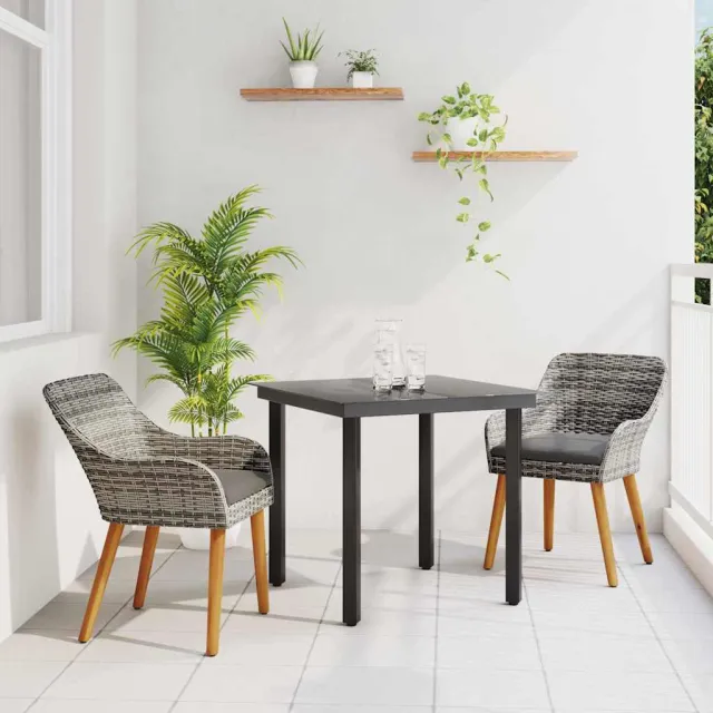 vidaXL Tuin eettafelset 3 st Grijs poly rattan, foto 2