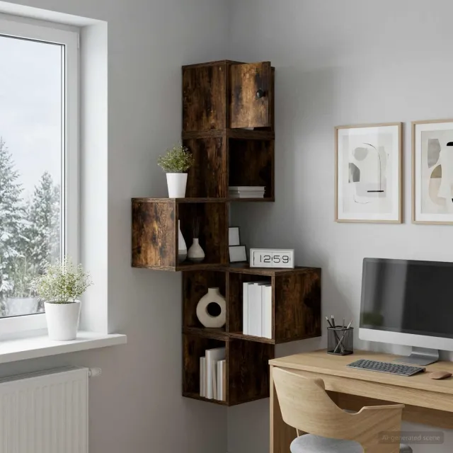 vidaXL Wandhoekplank Gerookt eiken 48 x 48 x 120 cm Bewerkt hout Bruin