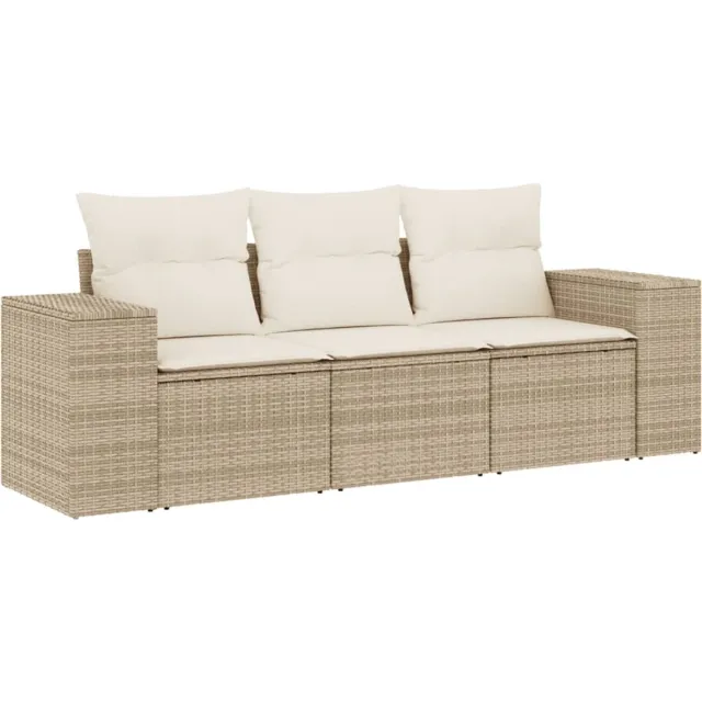 vidaXL 3-delige - Loungeset - met - kussens - poly - rattan - beige